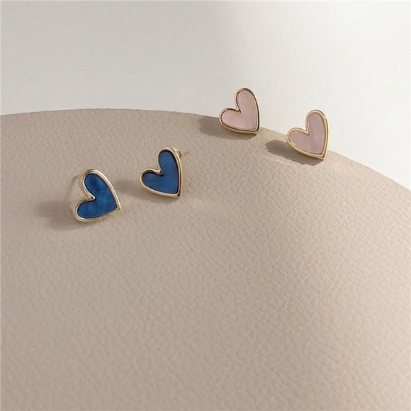 Cute Pink Heart Stone Stud Earrings for Women - Picture 5 of 11
